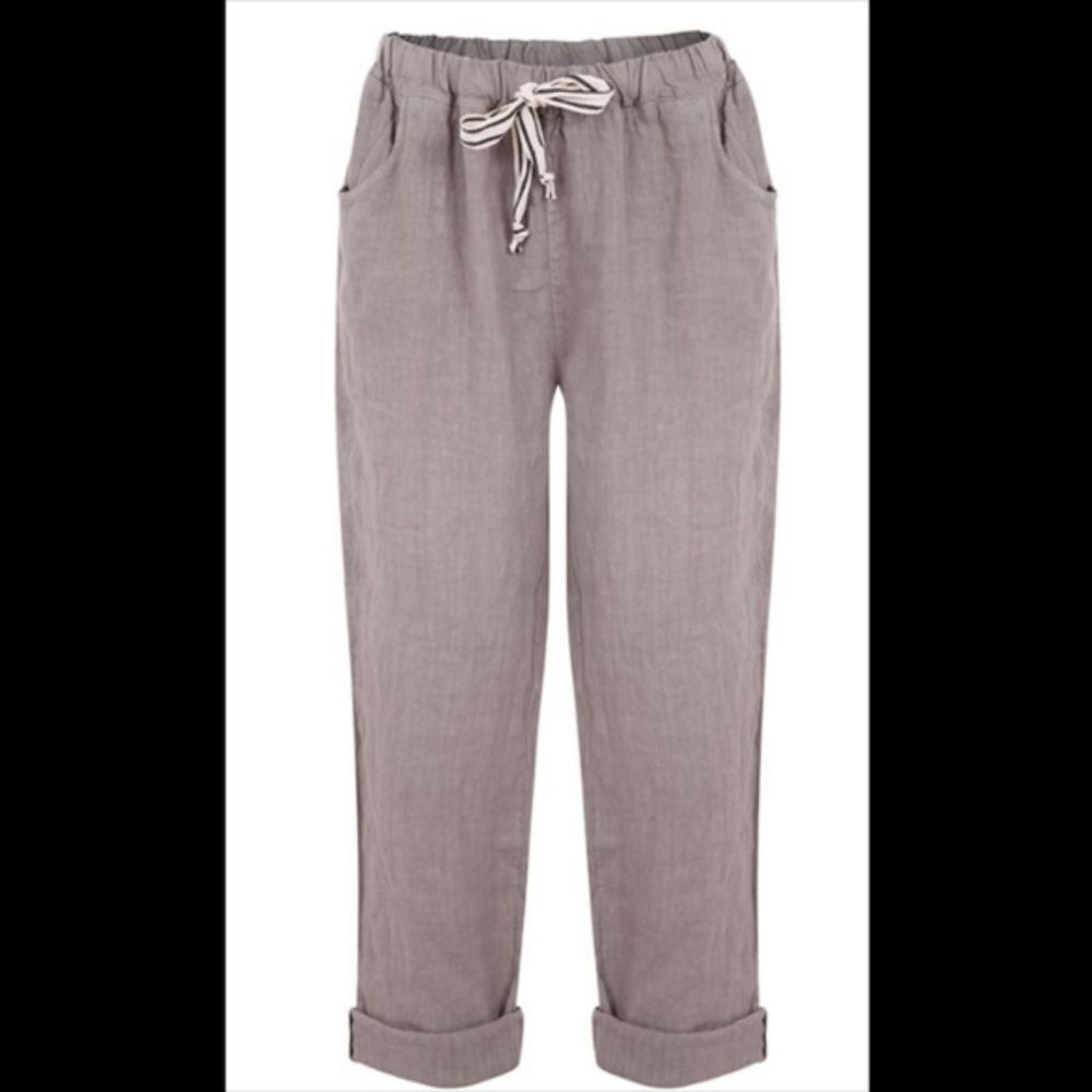 Suzy D London‎ Tan Linen Drawstring Pants Sz M